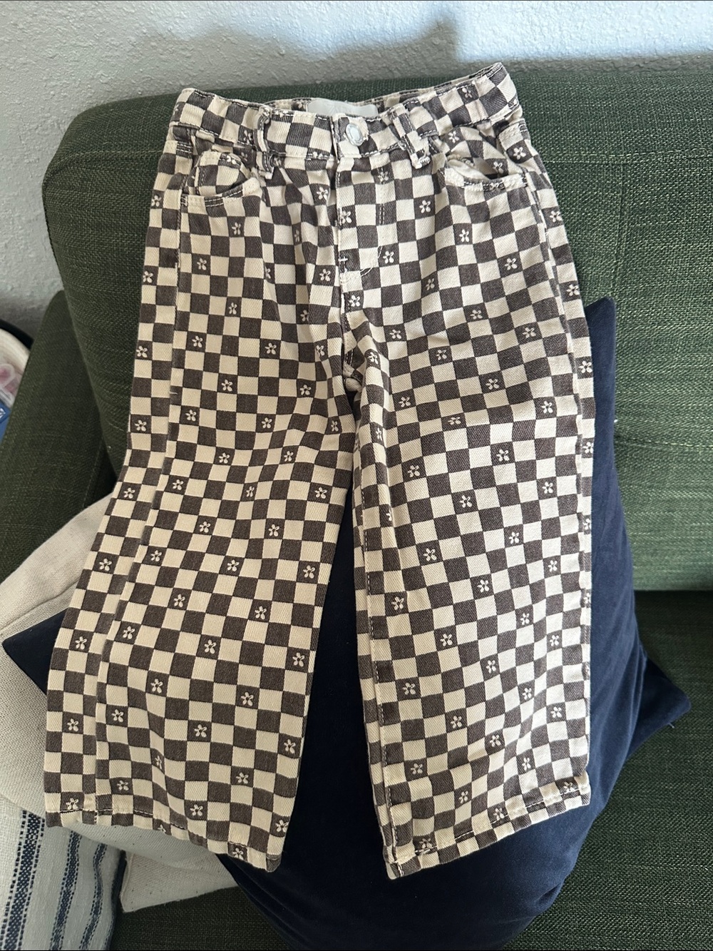 Zara Brown and White Checkered Kids Pants